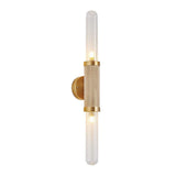 Modern Gold Wall Sconce 2-Light Ribbed Glass Wall Lamp for Bedroom Living Room
