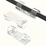 Clear Plastic Cable Clips with Strong Adhesive - Transparent Cord Holders & Wire Organizers for Desk, Wall, TV & Nightstand Cable Management