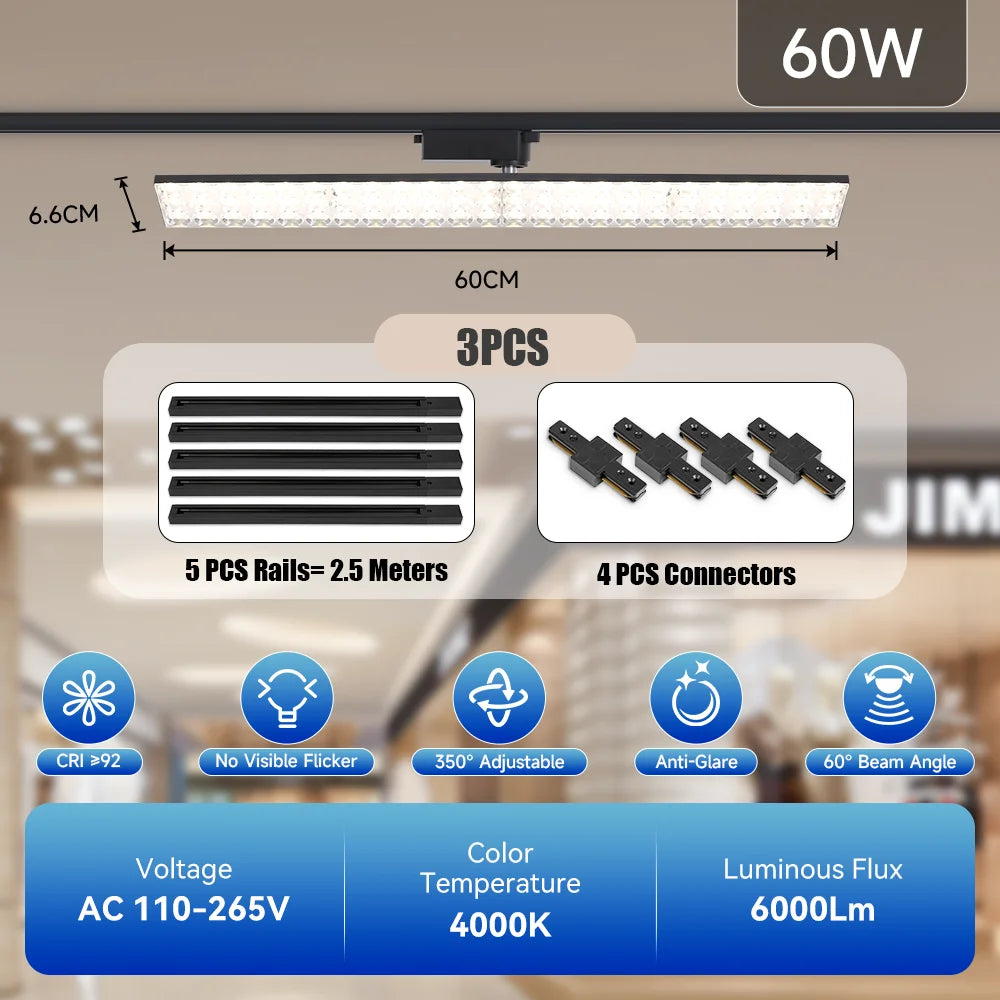 Neutral White LED Track Spotlight - Adjustable Rail Ceiling Lamp Fixture for Home, Retail Shop & Commercial Mall Decor