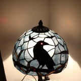 Raven Moon Stained Glass Table Lamp - 20" Gothic Night Light (Dark Blue)