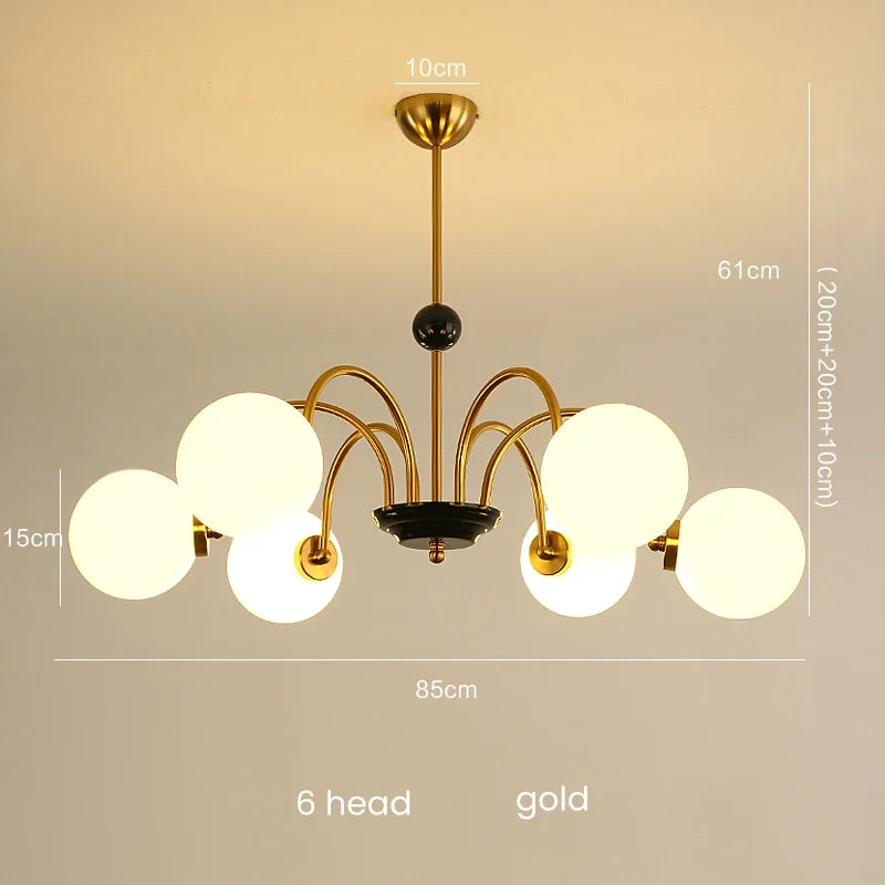 Mid-Century Retro Chandelier French Glass Ball Pengdant Lamp Bauhaus Gold/Chrome Luxury Living Room Bedroom Study Light