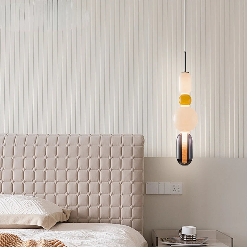 Nordic Colored Glass Pendant Lights Designer Poma Hanging Lamp Candy Glass Restaurant Bar Light Fixture Bedroom Bedside Lampara's