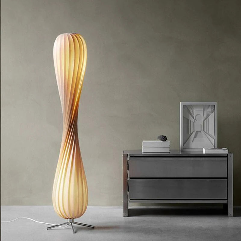 Wabi Sabi Living Room Bedroom Wooden Home Art Retro Simple Floor Lamp Lighting Thousand Layer Curved Small Waist Standing Light