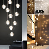 LED Villa Staircase Pendant Lights Long Cable Hanging crystal glass ball droplight for Restaurant Bar Indoor Decorative