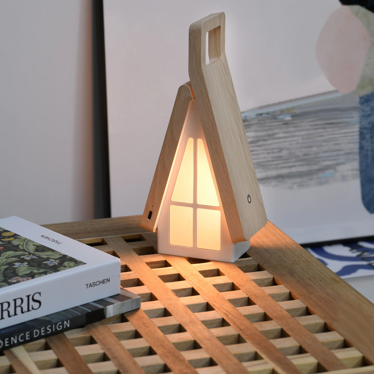 Wooden House LED Desk Lamp, USB Charging Collapsible Office Reading Lamp,Bedside Light, Room Decoration Night Light Gifts