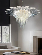 Petal Glass Flower Pendant Ceiling Lamp Minimalist Art Crystal Fringe Lamp for Living Room Staircase Villa Foyer Decor Lamp