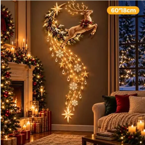 2027 Christmas Magic Trail Wall Light-LED Glowing Xmas Scene Wall Decoration,Santa Sleigh Reindeer Hanging Decor for New Year Pa