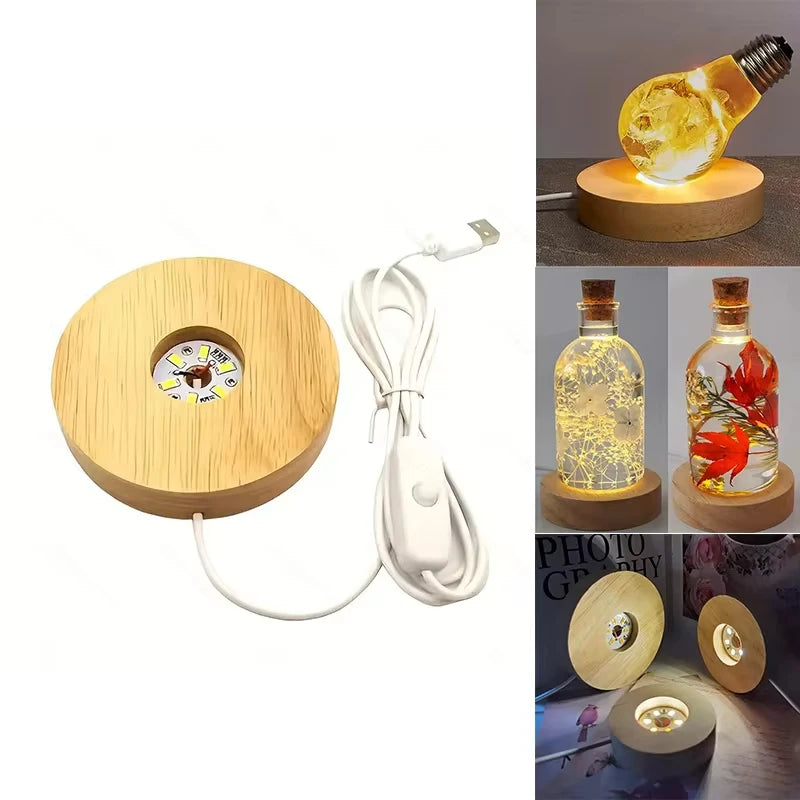 Wood Desktop LED Light Display Base - USB Powered Night Light Stand