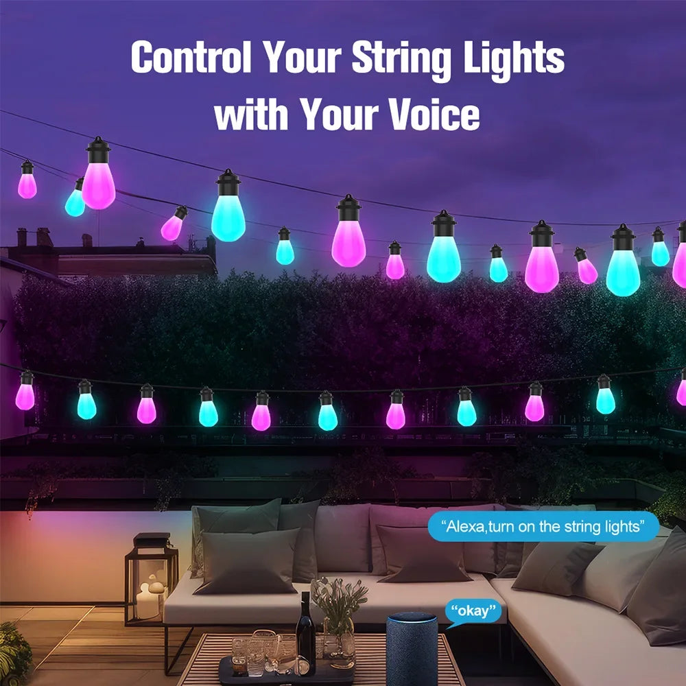 12Meters 20Leds Tuya WiFi Smart Led Patio String Light Bulb Waterproof Outdoor Garland Garden Light for Home Party Holiday Bulb