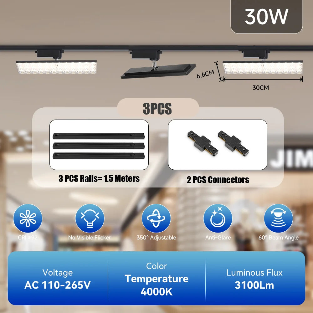 Neutral White LED Track Spotlight - Adjustable Rail Ceiling Lamp Fixture for Home, Retail Shop & Commercial Mall Decor