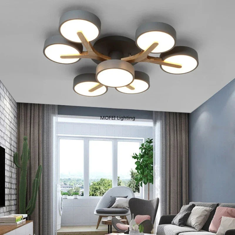 Nordic Modern Macaron Ceiling Lamp Chandelier Bedroom Minimalist Wood Home Decor Living Room Kitchen LED Lighting Fixtures