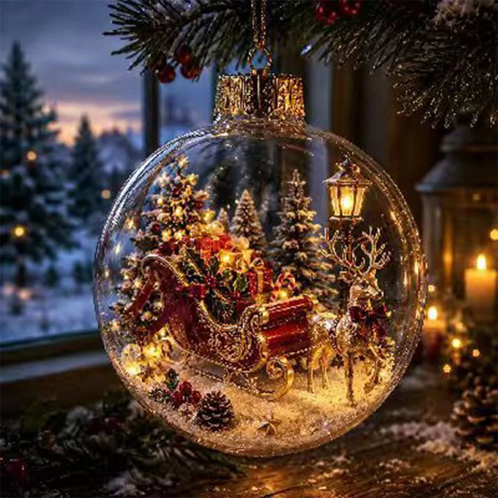 Transparent Lighted Christmas Ball Ornament Plastic Acrylic Santa Snowman Deer Pendant Cartoon Style Exquisite