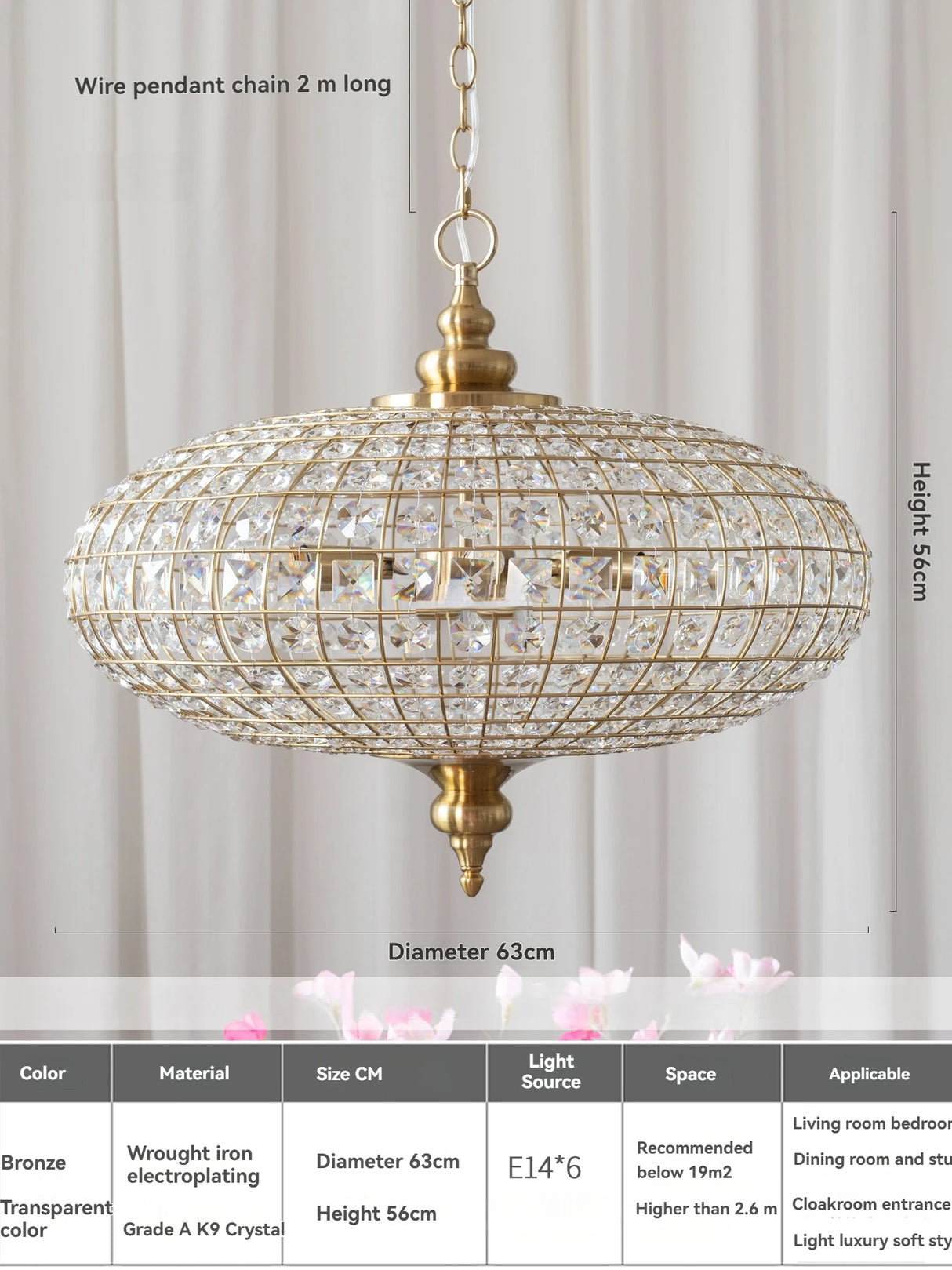 Vintage K9 Crystal Pendant Lights for Living Room Bedroom American Copper Crystal Ceiling Chandelier for Dining Room Kitchen Bar