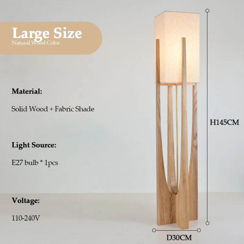 Solid Wood Floor Lamp Japanese Style for Living Room Hotel Teahouse Homestay Bedroom Sofa Corner Standing Light Bedside Table La