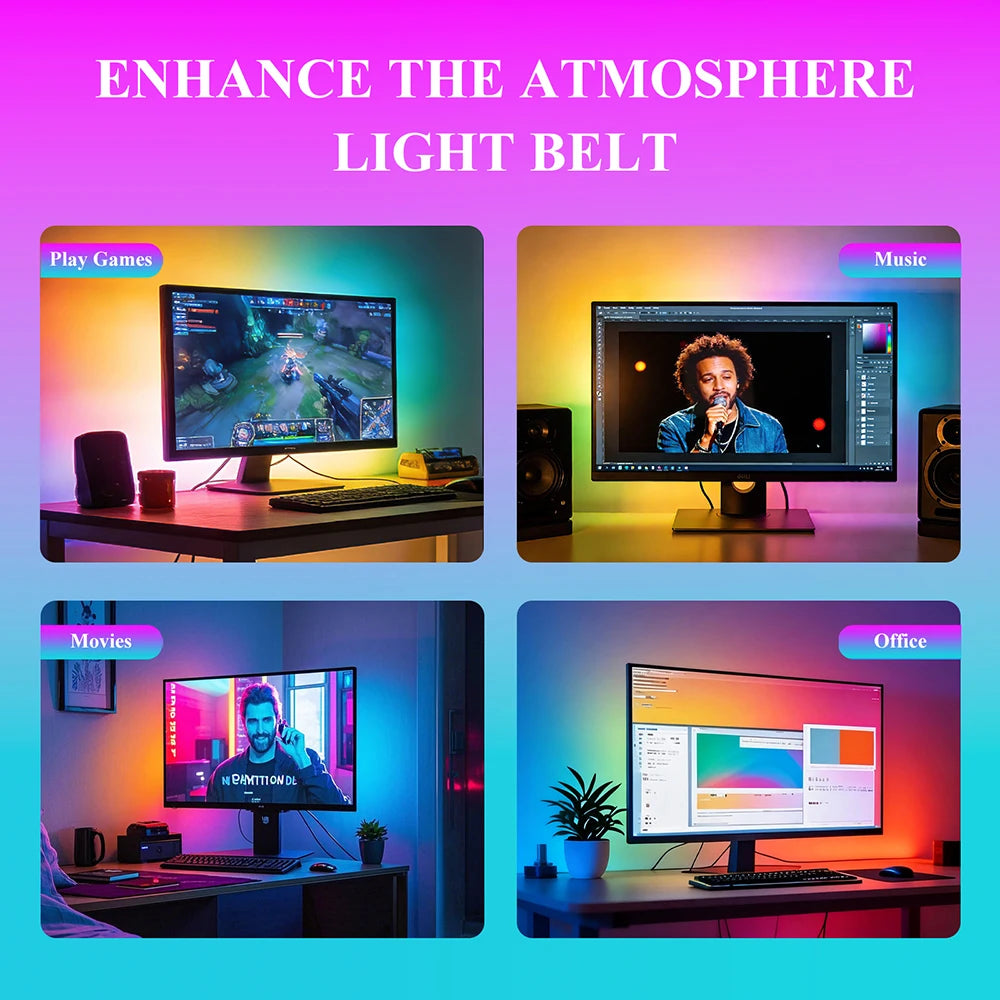 RGB USB Screen Backlight LED Strip Light - Bluetooth App & 24-Key Remote Kit