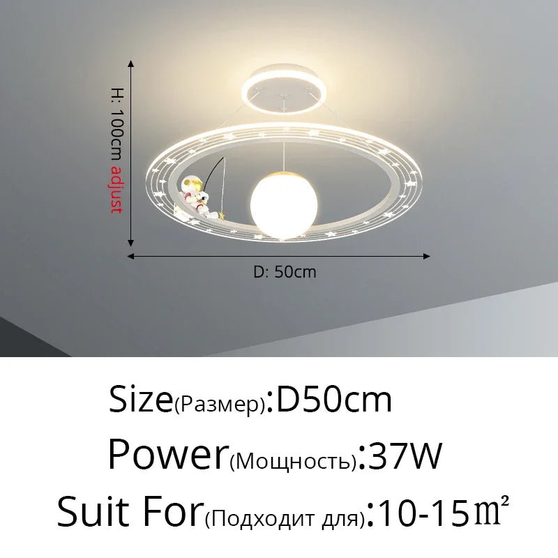 Children's Room Light Creative Space Astronaut Room Pendant Light Cartoon Starry Sky Eye Protection Light Dimmable with Remote
