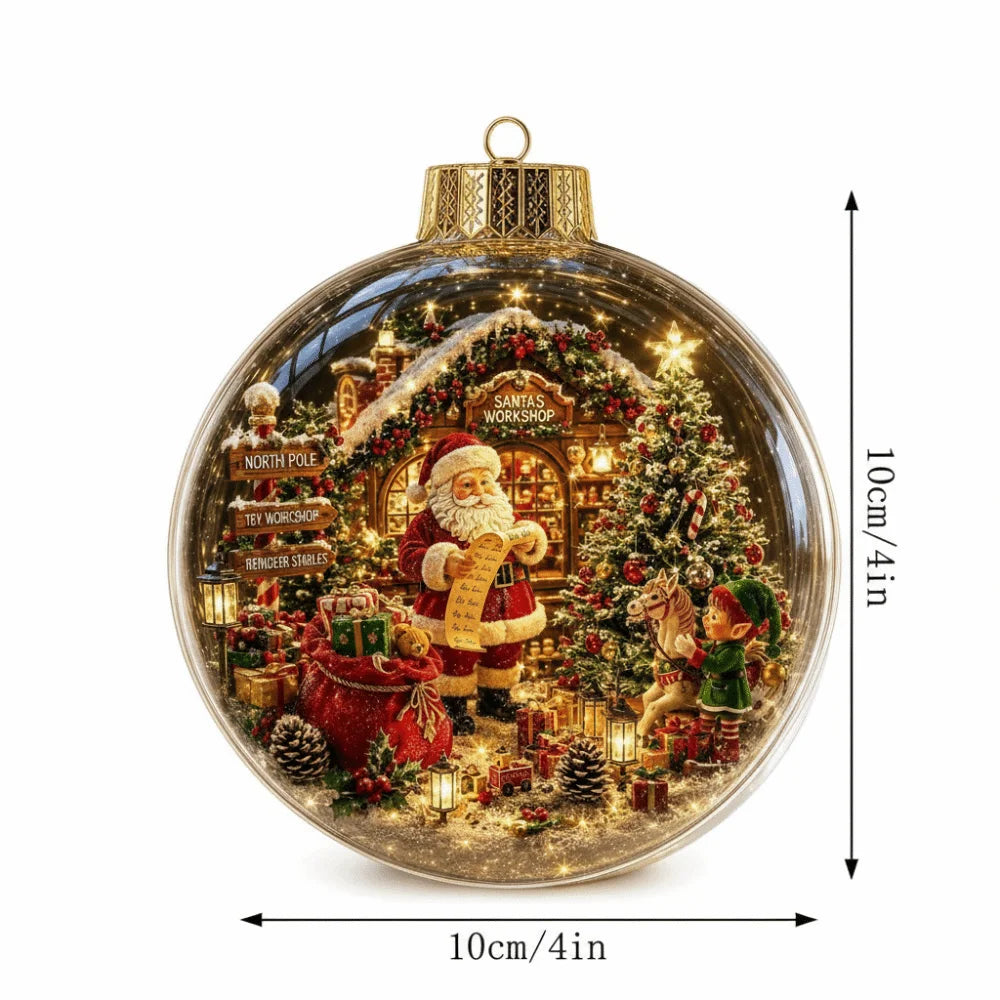 Acrylic Material Christmas Ball Ornament Transparent Design 8CM Size Santa Claus Pendant with Light Holiday Tree Pendant