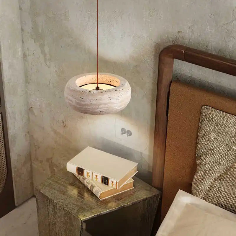 Designer Creative Bedroom Headboard Pendant Lamp Wabi Sabi Yellow Cave Stone LED Living Room Chandelier Foyer Corridor Lighting