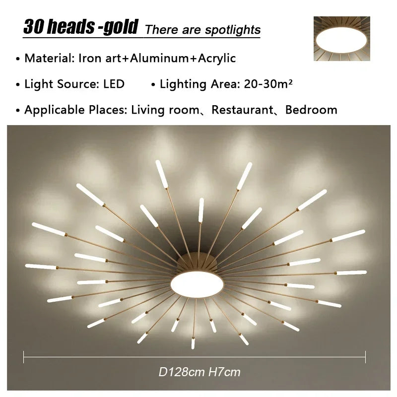Modern Firework Led Chandeliers Lighting Lamp Home Decor Living Room Ceiling Lights Luminaria Bedroom Black Gold Spiral Lamparas