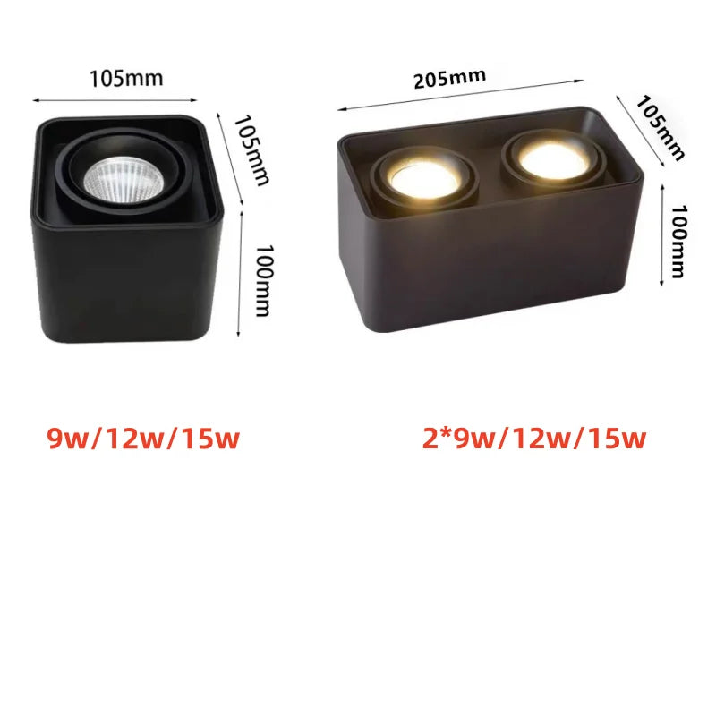 LED Ceiling light COB Spotlight Dimmable Anti-glare 9W 15W 1-2 head Swing 30° and rotate 180° Ceiling Lamp 85-265V Home business