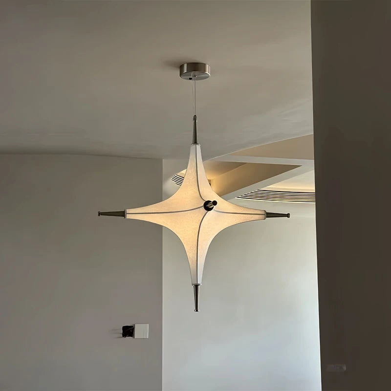 Nordic Creativity Geometric Stars Silk Chandelier Restaurant Cafe Bar Dining Room Pendant Lamp Villa Loft  Hanging Light Fixture