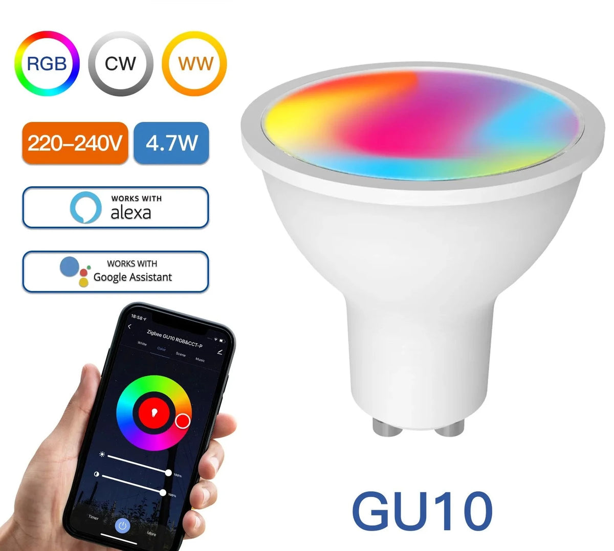  ZigBee GU10 WIFI Smart LED Bulbs RGB C+W White 5W Dimmable Lamps Smart Life APP Control Light Bulbs Work Alexa/Google