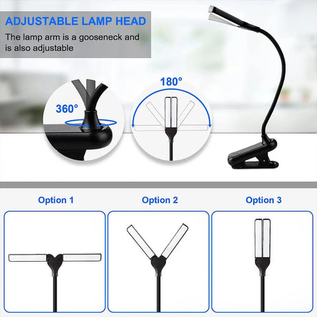 LED Clip On Book Light 3 Colors 8 Brightness USB Rechargeable Night Light Portable Reading Light Book Lamp Mini Desk Lamp