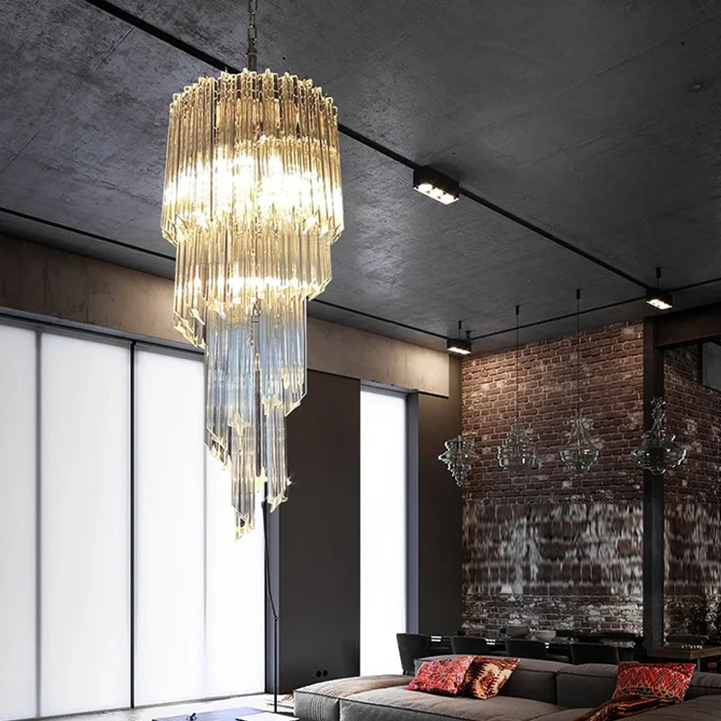 Modern Luxury Pink Crystal Glass LED Pendant Light Nordic Ceiling Home Decoration Lobby Living Room Staircase Ceiling Lamp