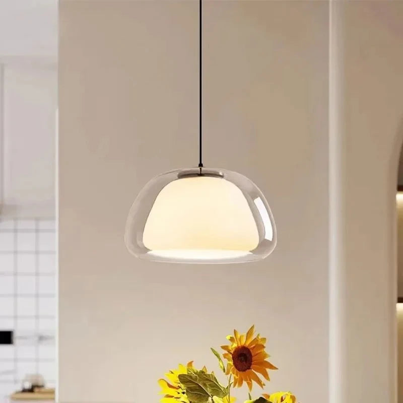 Creative Jelly Pendant Light Nordic Design Restaurant Kitchen Light  Transparent and Milk White Double Layer Glass Chandelier