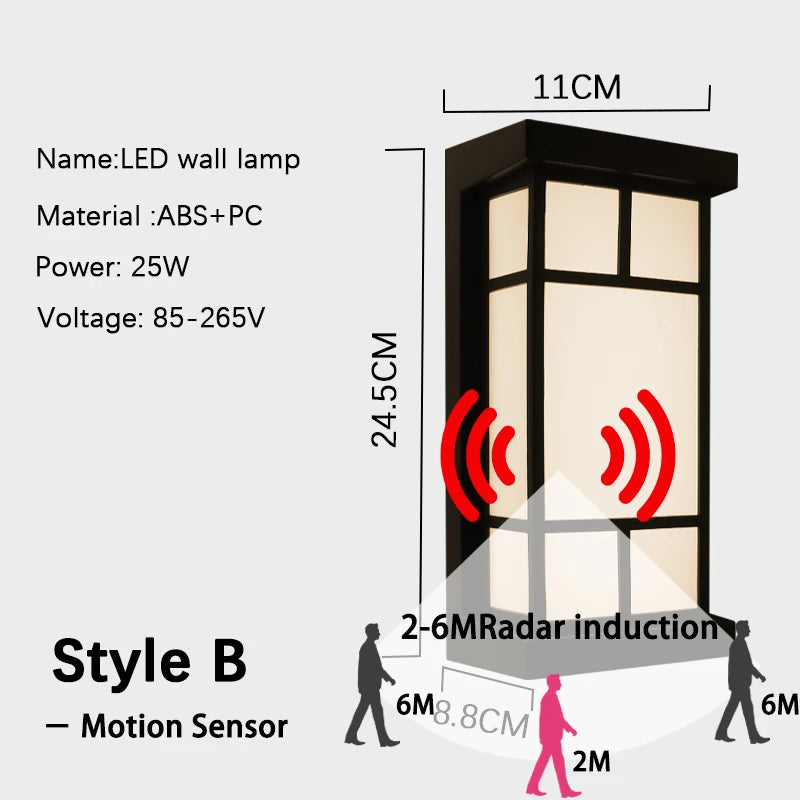 Led Outdoor Wall Light Waterproof IP65 Motion Sensor Led Outdoor Lighting Porch Lights Balcony Garden Lights Outdoor Wall Lamp