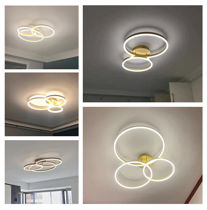 Nordic Creative Led Circle Chandeliers Bedroom Living Dining Room Lighting Chandelier Home Indoor Lamps Golden Brown Glossy Lamp