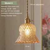 Vintage Amber Glass Pendant Light - Retro Brass Adjustable Hanging Hanging Lamp