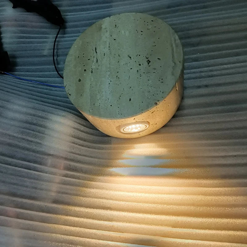 IWHD Home Decor LED Wall Light Fixture Coffee Corridor Living Room Nordic Modern Column Yellow Travertine Stone Wall Lamp Sconce