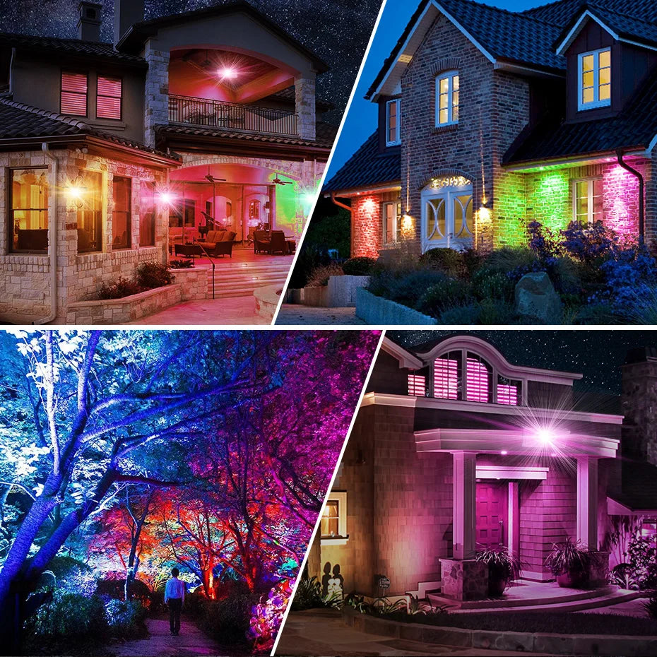 IP65 Waterproof RGB LED Flood Light (50W/100W/300W) AC220V - Outdoor Projector Spotlight with Remote Control & EU Switch Plug