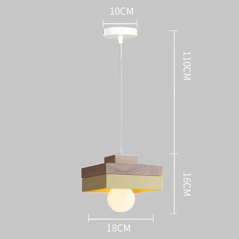 Nordic LED Wooden Pendant Light Iron 18CM Square Living Room Hanging Fixture For Bedroom Dining Room Study Home Decor Luminaires