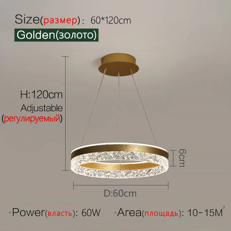Nordic Creative Modern LED Chandelier Ceiling Dimmable Round Chandelier Living Room Dining Room Bedroom Glossy Lighting Fixtures
