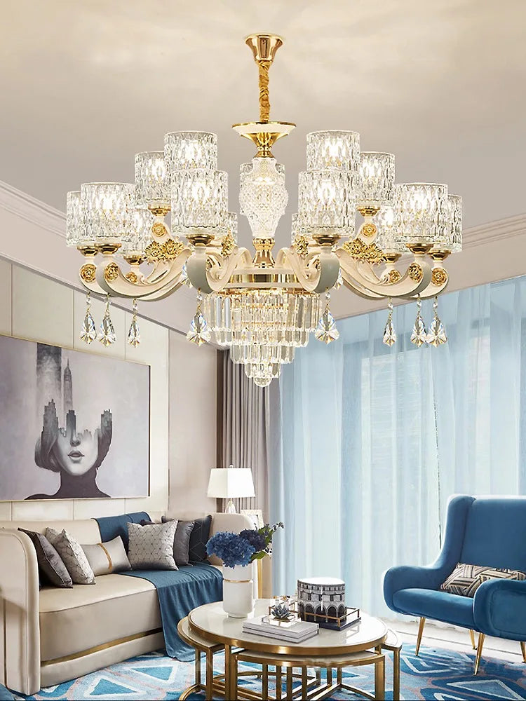 2025 New European Style Crystal Living Room Ceiling Chandelier Modern Light Luxury High-class Dining Room Pendant Lustre Fixture