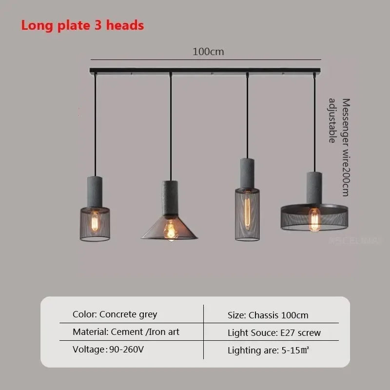 Industrial LED Pendant Light Retro Multi head Cement Hanging Fixture Living Room Bedroom Illumination Bar Dining Room Decors Lamp