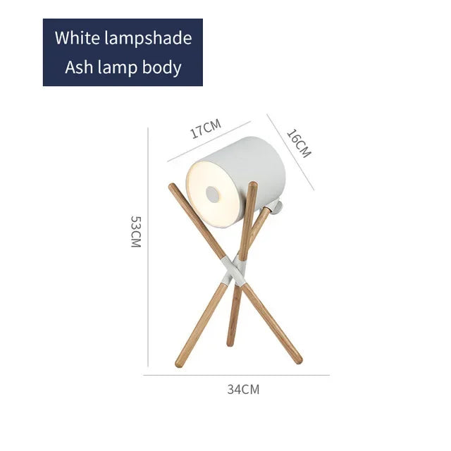 Modern Walnut Triangular Floor Lamp Drum Vertical Solid Wood Study Bedroom Bedside Table Living Room Home LED High-end Deco