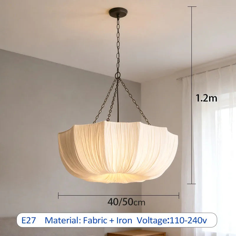 Japanese Fabric Chandelier - Retro Iron Chain Pendant Light for Living Room