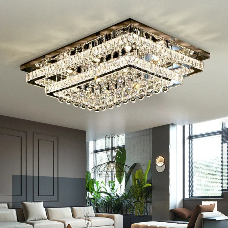 Modern Luxury Crystal LED Chandelier For Living Room Bedroom Dining Room Kitchen Ceiling Lamp Silver Chrome Remote Control Light