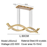 2026 Dining Room Lustre Remote Control Dimmable Pendant Lights Luxury K9 Crystal Hang Chandelier Wave Steel Lamp Fixtures