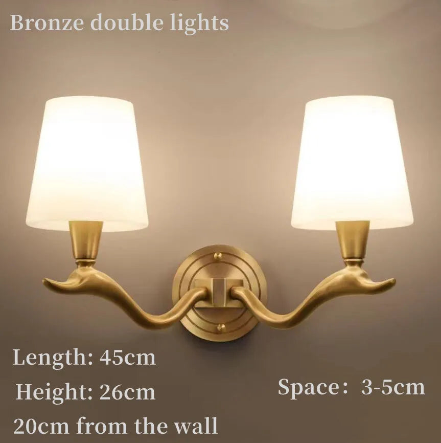 American Modern Style Wall Lamp Interior Lighting Fixtures Indoor Aisle Lamp All Bronze Antlers Decorative Lights For Bedroom