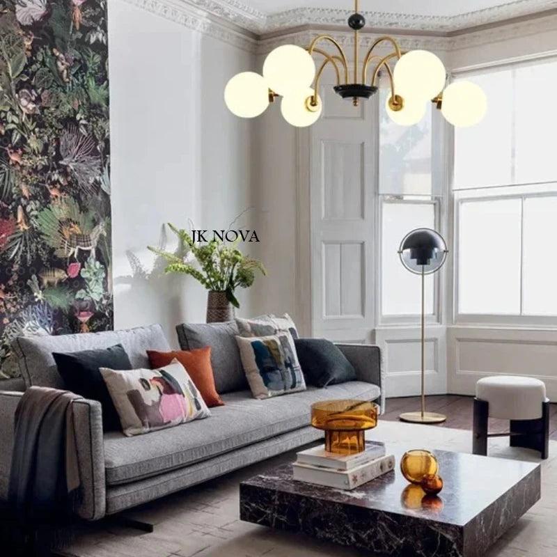 Mid-Century Retro Chandelier French Glass Ball Pengdant Lamp Bauhaus Gold/Chrome Luxury Living Room Bedroom Study Light