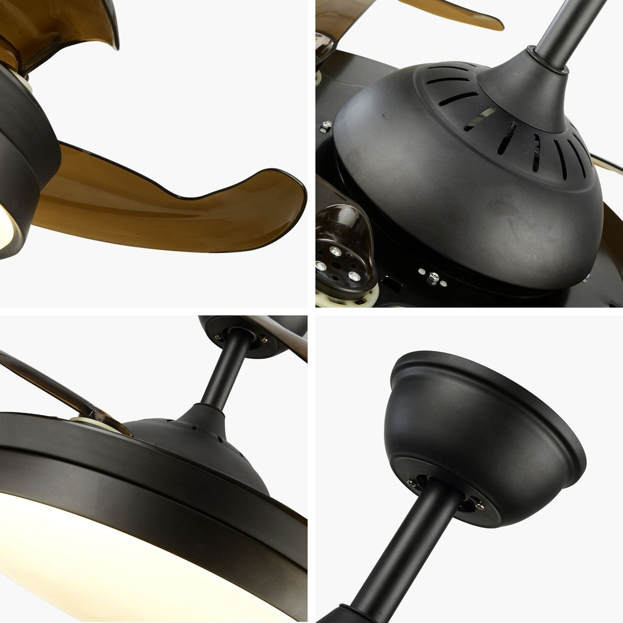 Modern Home Decor Retractable Ceiling Fans with LED Light Chandelier Ceiling Fan 3 Colors 3 Speeds 4 Invisible Blades