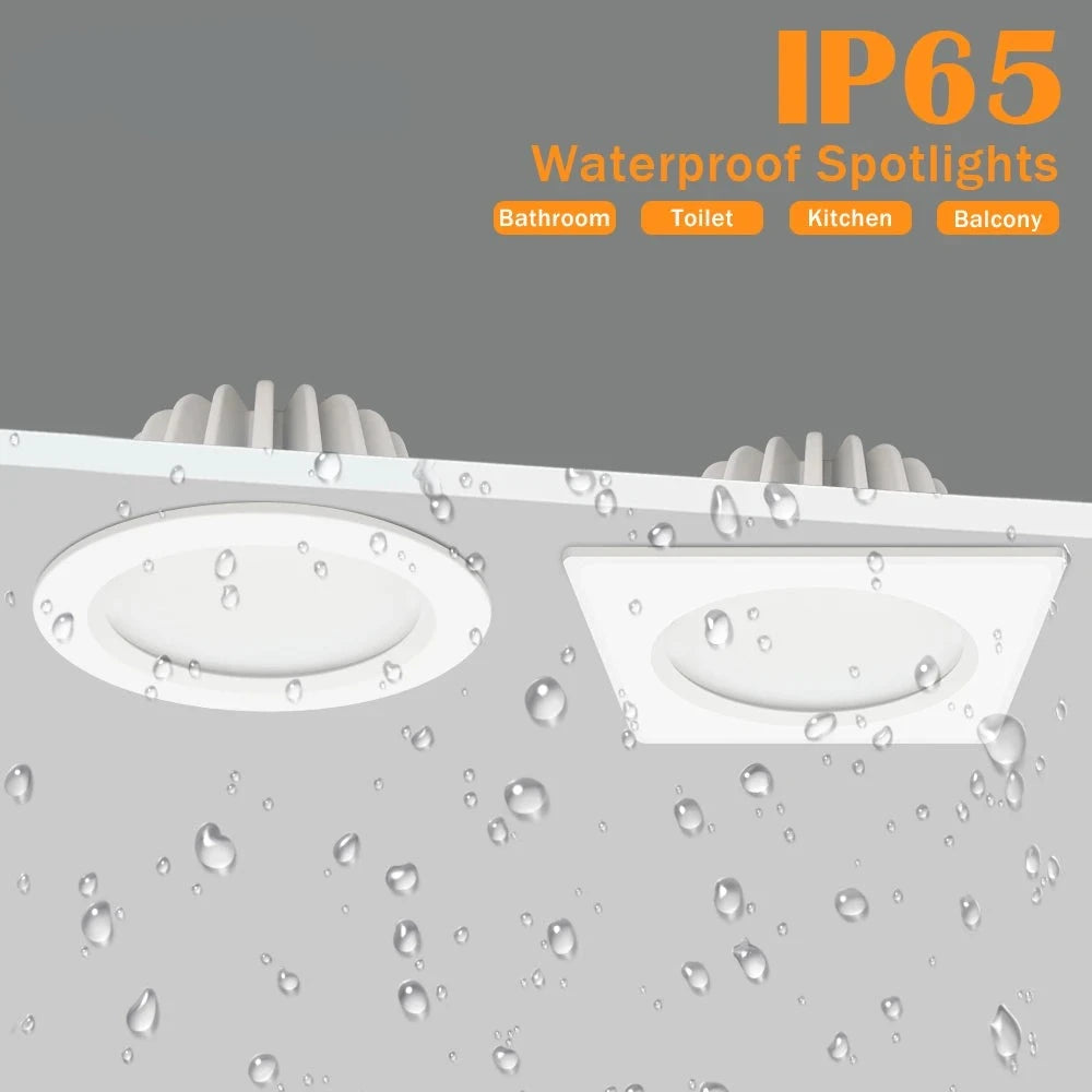 IP65 Waterproof LED Spot Light 5W 7W 9W 12W 15W Round/Square Ceiling Recessed Spot Bathroom Spot Light 3000K/4000K/6000K