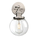  Vintage Industrial Wall Sconce Lighting Fixture with Mini 5.9" Round Clear Glass Globe Hand Blown Shade
