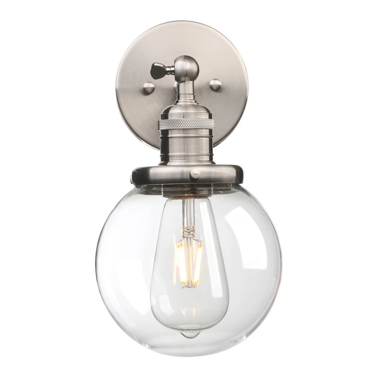  Vintage Industrial Wall Sconce Lighting Fixture with Mini 5.9&quot; Round Clear Glass Globe Hand Blown Shade
