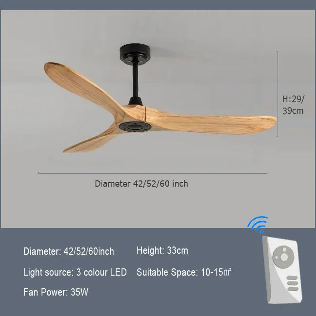 Luxury Natural Wooden Ceiling Fan Home Decorative Pendant Fan With Lamp Reversible Motor Suitable for Summer and Winter