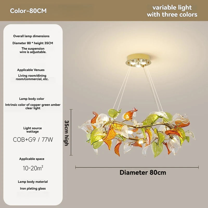 Modern Glass Leaf Pendant Chandelier for Living Dining Room Branch French Colorful Ceramics Leaf Pendant Light Kid Bedroom